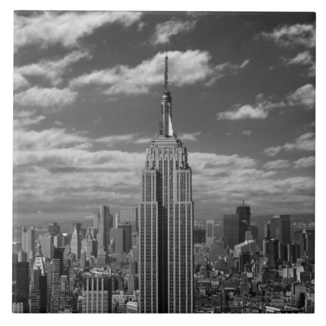 Black & White landscape of New York City skyline Ceramic Tile (Front)