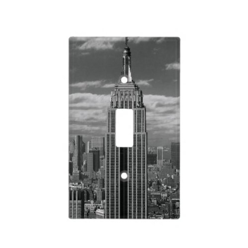 Black  White landscape of New York City skyline Light Switch Cover