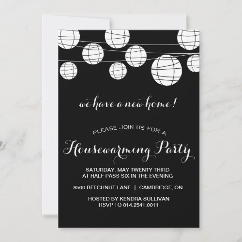 BLACK WHITE LANTERNS HOUSEWARMING PARTY INVITATION