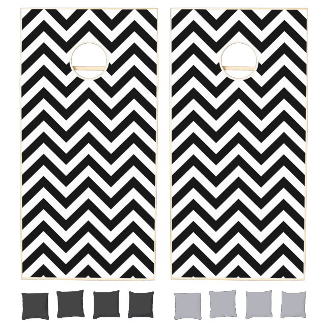 Black White Large Chevron ZigZag Pattern Cornhole Set (Set)