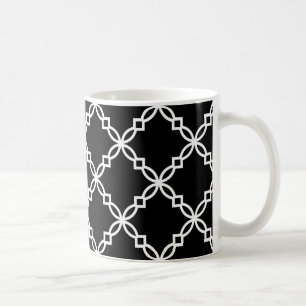 Black White Large Fancy Quatrefoil Pattern Coffee Mug