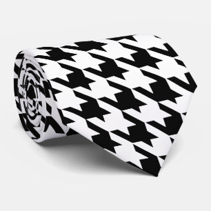 Black & White Large Houndstooth Check Neck Tie