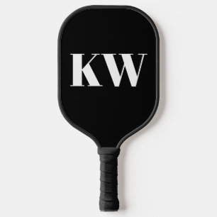 Black White Large Monogrammed Initial Personalized Pickleball Paddle