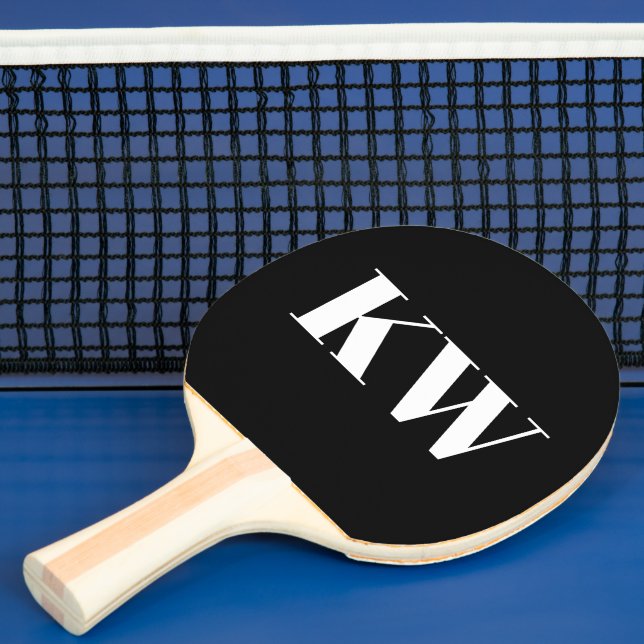 Black White Large Monogrammed Initial Personalized Ping Pong Paddle (Insitu)