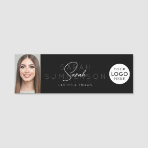 Black White Lashes Brows Makeup Employee ID Name Tag