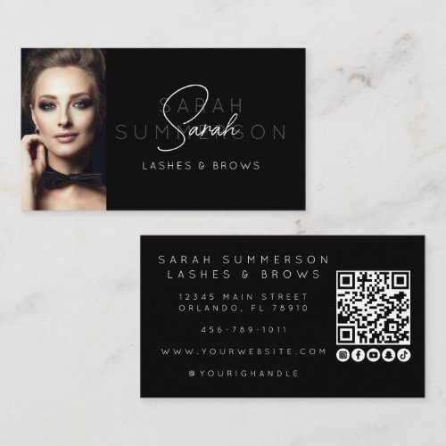 Black White Lashes Brows Makeup QR Code Photo Business Card