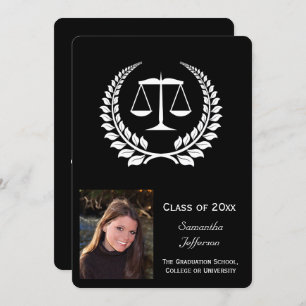 Black/White Laurel Law School Graduation Invitation
