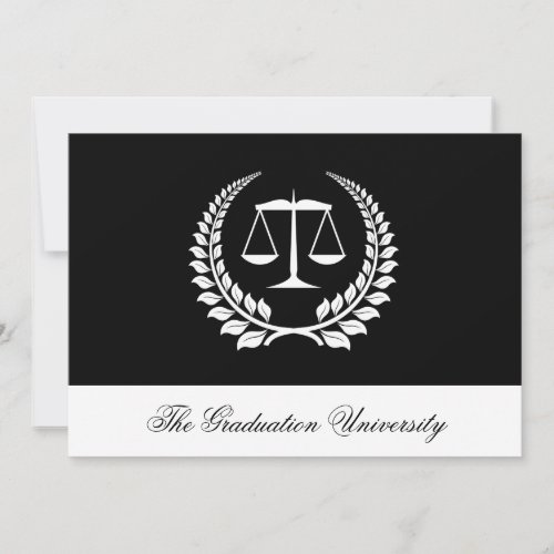 Black/White Laurel Law School Graduation Personalized Invitation