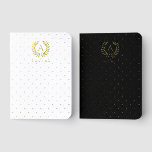Black White Laurel Monogram Polka Dot Foil Journal