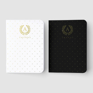 Black White Laurel Monogram Polka Dot Foil Journal