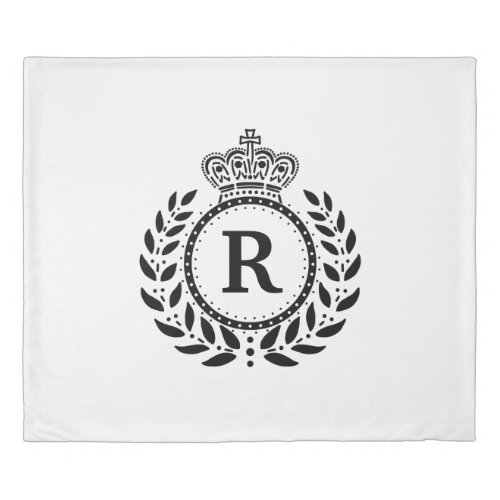Black White Laurel Wreath Crown Monogram  Royal Duvet Cover