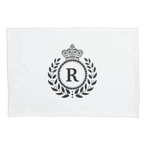 Black White Laurel Wreath Crown Monogram  Royal Pillowcase