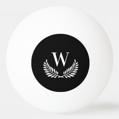 Black white laurel wreath monogram initial ping pong ball