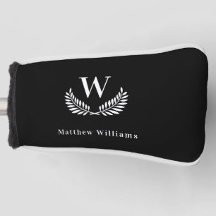Black white laurel wreath name monogram golf head cover