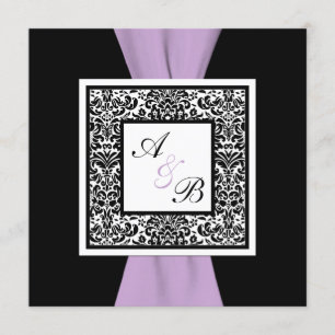Black White Lavender Damask PRINTED RIBBON Invitation