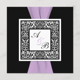 Black White Lavender Damask PRINTED RIBBON Invitation