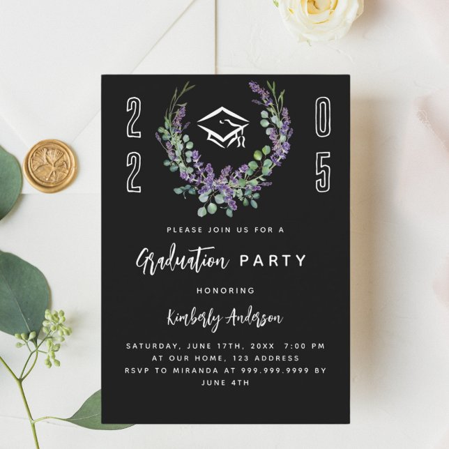 Black white lavender luxury 2026 Graduation Party Invitation (Creator Uploaded)