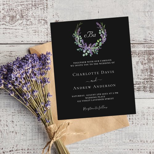 Black white lavender violet florals budget wedding