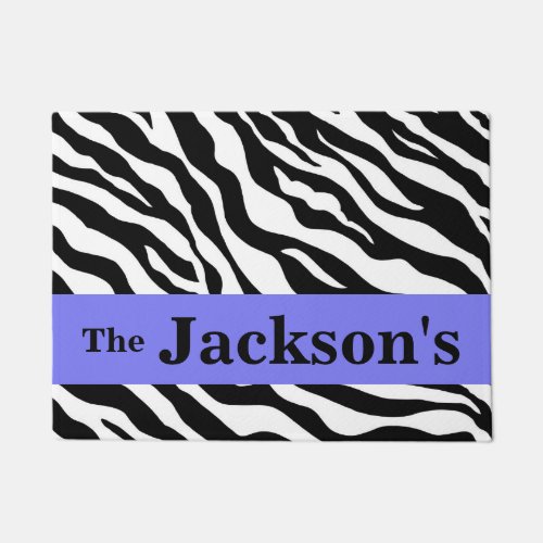 Black White Lavender Zebra Skin Name Personalized Doormat