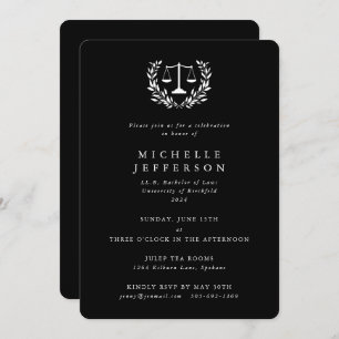 Black+White Law Qualifications Laurel Wreath Invitation