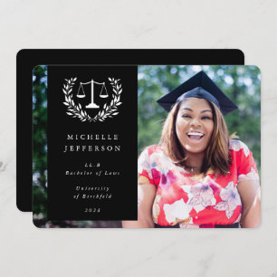Black+White Law Scales Laurel Wreath Photo Announcement