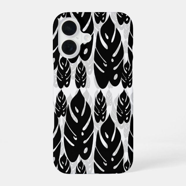 Black White Leaf Design Iphone Case (Back)