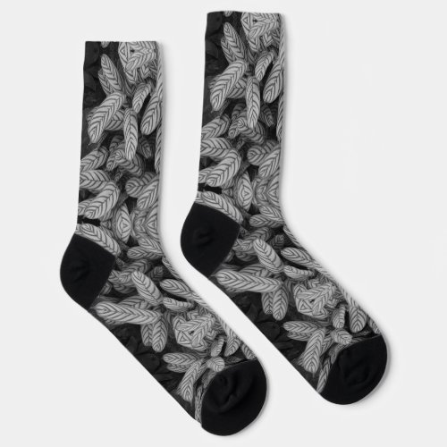 Black & White Leaf Pattern Socks