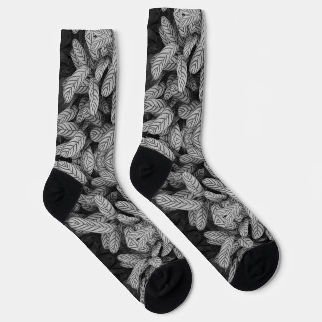 Black & White Leaf Pattern Socks (Right)