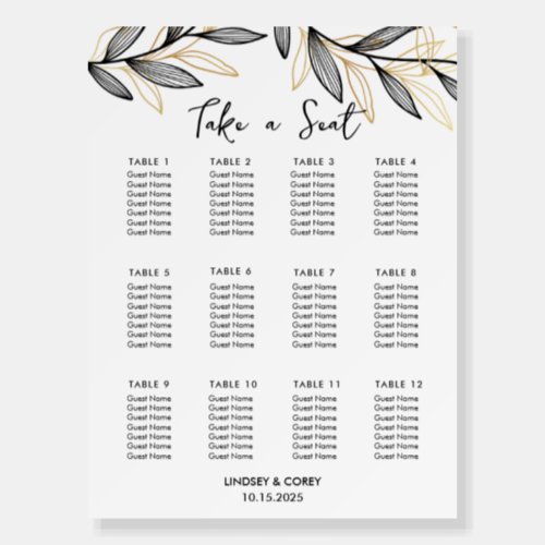 Black White Leaf Wedding Seating Chart Poster
