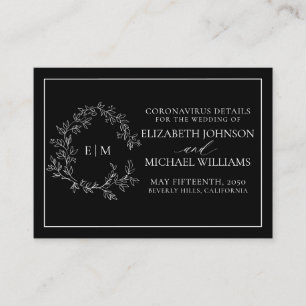 Black White Leafy Crest Monogram Coronavirus Enclosure Card