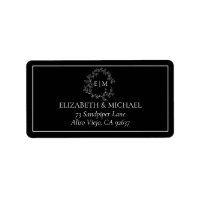 Black White Leafy Crest Monogram Wedding Address