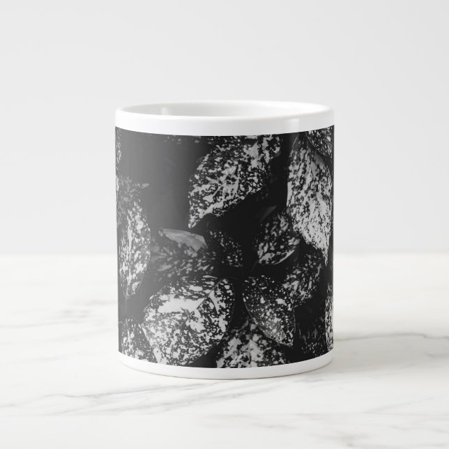 Black & White Leafy Patterned Jumbo Mug (Front)