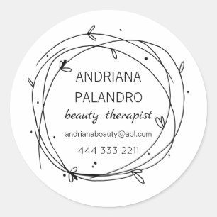 Black & white leafy wreath logo classic round sticker