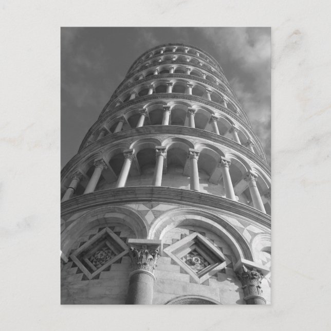 Black White Leaning Tower of Pisa From Below Italy Postcard (Front)