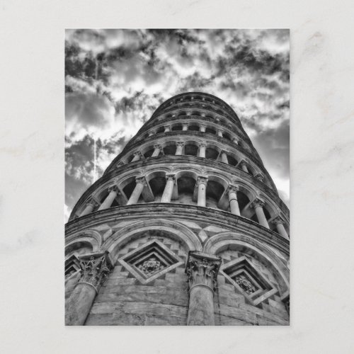 Black White Leaning Tower of Pisa From Below Italy Postcard