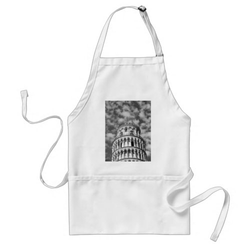 Black White Leaning Tower of Pisa Italy Adult Apron