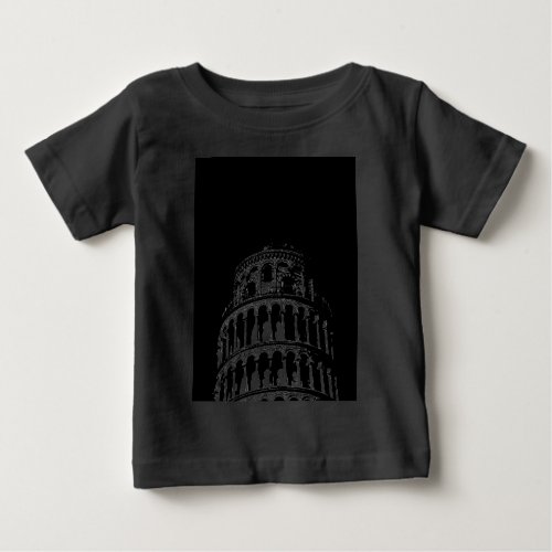 Black White Leaning Tower of Pisa Italy Baby T_Shirt