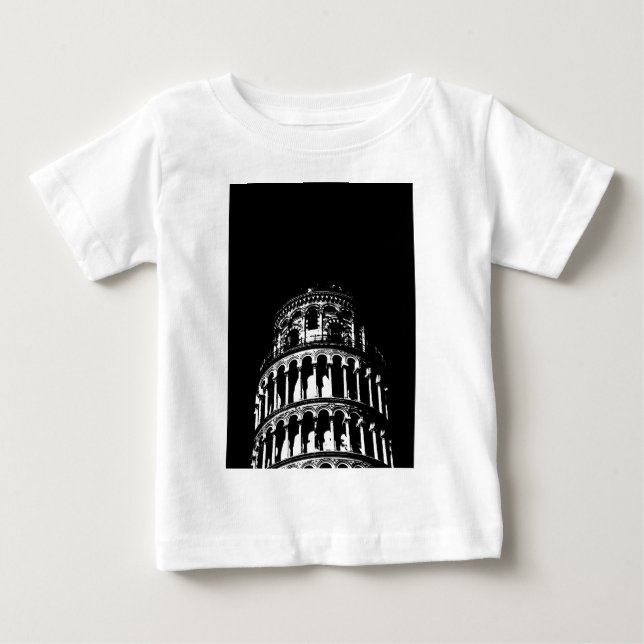 Black White Leaning Tower of Pisa Italy Baby T-Shirt (Front)