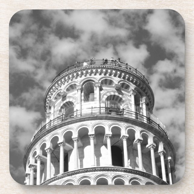 Black White Leaning Tower of Pisa Italy Beverage Coaster (Front)