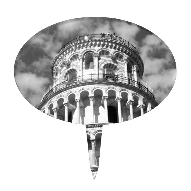 Black White Leaning Tower of Pisa Italy Cake Topper (Front)