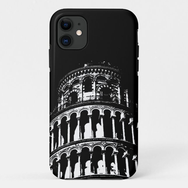 Black White Leaning Tower of Pisa Italy Case-Mate iPhone Case (Back)
