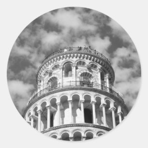 Black White Leaning Tower of Pisa Italy Classic Round Sticker