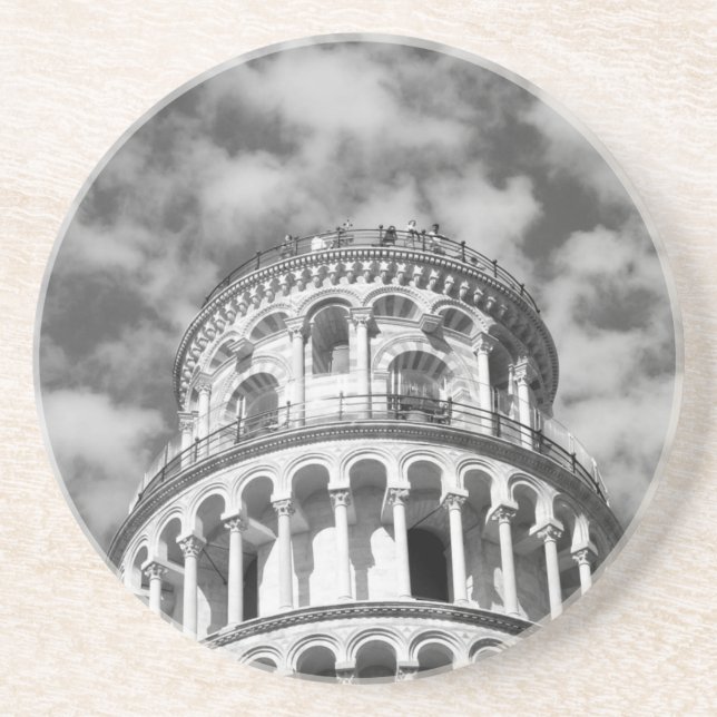 Black White Leaning Tower of Pisa Italy Coaster (Front)