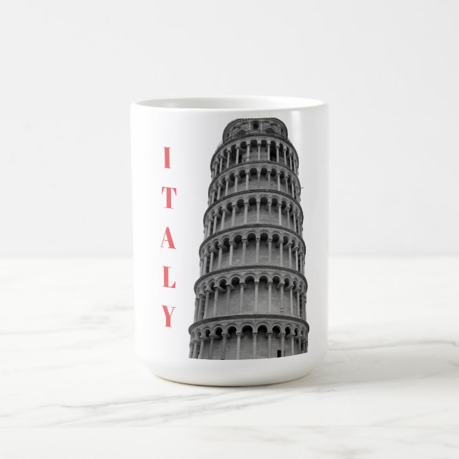 Black White Leaning Tower of Pisa Italy Coffee Mug (Center)