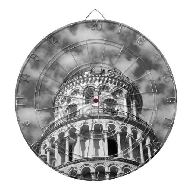 Black White Leaning Tower of Pisa Italy Dart Board (Front)