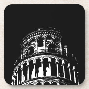 Black White Leaning Tower of Pisa Italy Drink Coaster