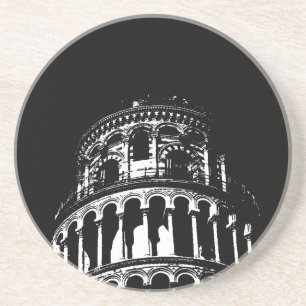 Black White Leaning Tower of Pisa Italy Drink Coaster