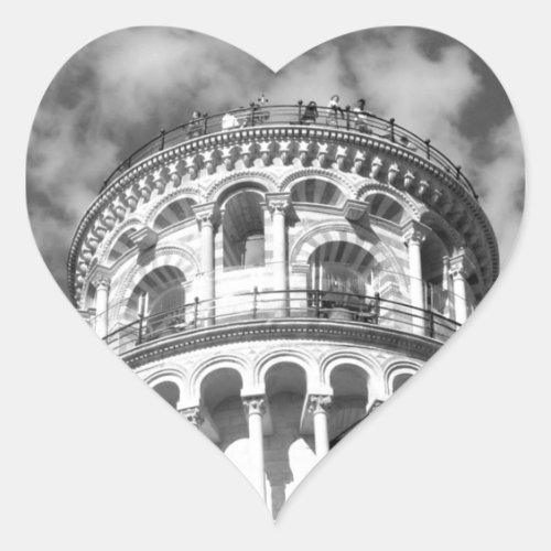 Black White Leaning Tower of Pisa Italy Heart Sticker