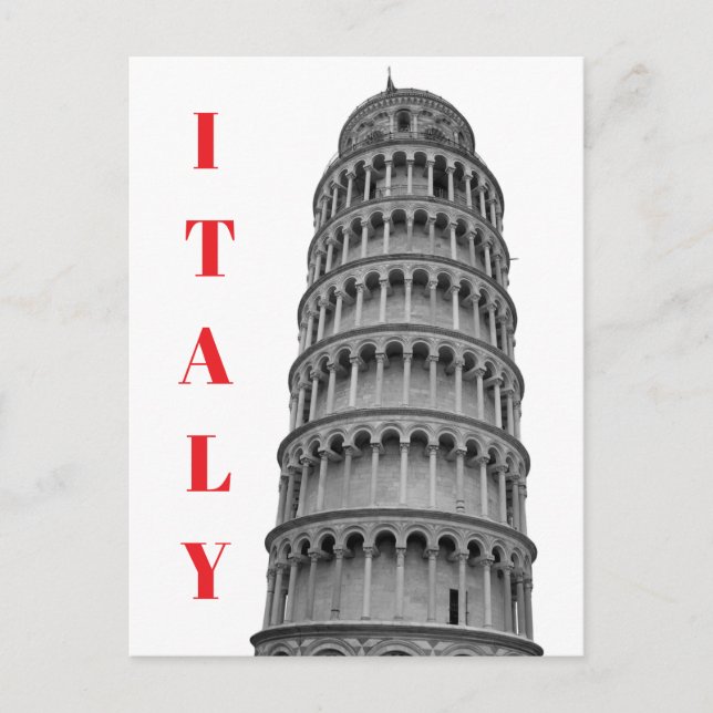 Black White Leaning Tower of Pisa Italy Holiday Postcard (Front)