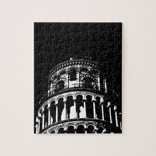 Black White Leaning Tower of Pisa Italy Jigsaw Puzzle